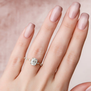 The Penelope Set Hidden Halo  With A 2 Carat E. Cushion 18K Yellow Gold Moissanite