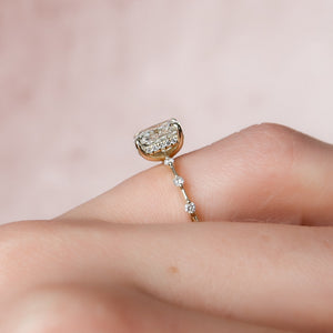 The Penelope Set Hidden Halo  With A 2.5 Carat E. Cushion 18K Yellow Gold Moissanite