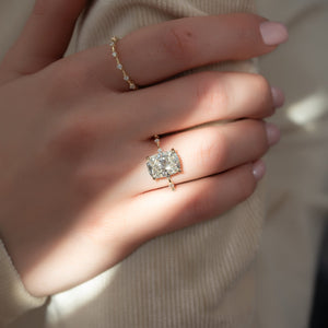 The Penelope Set Hidden Halo  With A 4.5 Carat E. Cushion 18K Yellow Gold Moissanite
