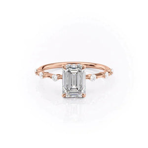 The Penelope Set Hidden Halo  With A 4.5 Carat Emerald 14K Rose Gold Moissanite