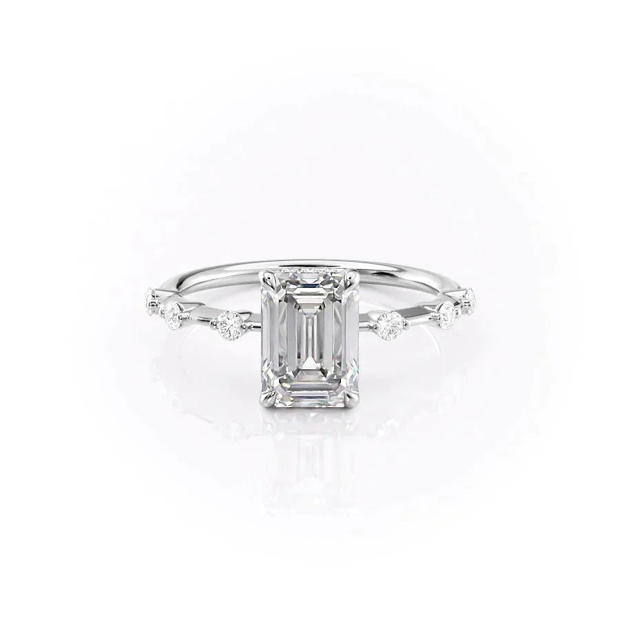 The Hidden Halo Penelope Set With A 1 Carat Emerald 18K White Gold Lab Diamond