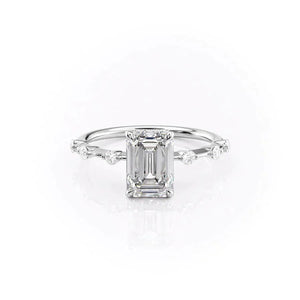 The Penelope Set Hidden Halo  With A 2.5 Carat Emerald 14K White Gold Moissanite
