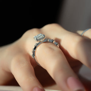 The Penelope Set Hidden Halo  With A 2 Carat Emerald 14K White Gold Moissanite