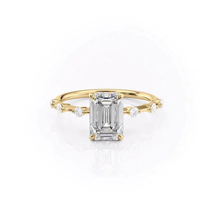 The Penelope Set Hidden Halo  With A 4 Carat Emerald 14K Yellow Gold Moissanite