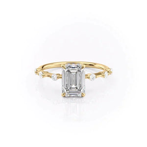 The Penelope Set With A 1 Carat Emerald 14K Yellow Gold Lab Diamond