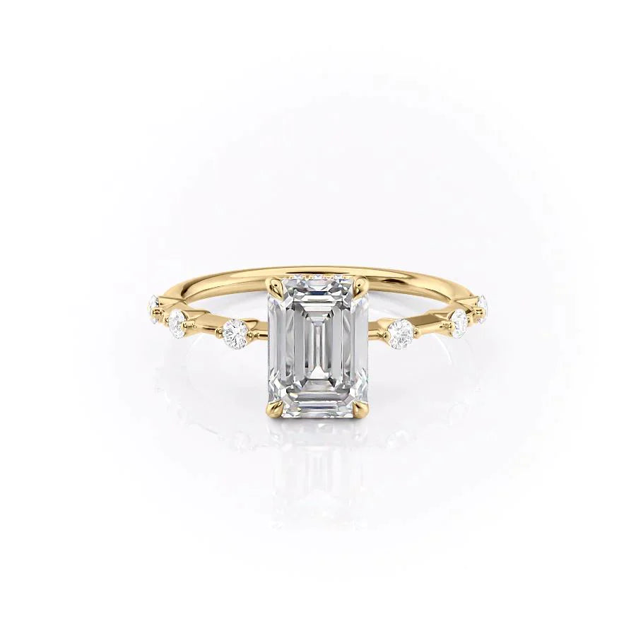 The Penelope Set Hidden Halo  With A 4.5 Carat Emerald 14K Yellow Gold Moissanite