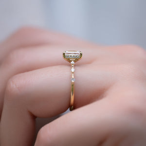 The Penelope Set Hidden Halo  With A 2 Carat Emerald 18K Yellow Gold Moissanite