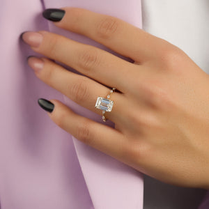 The Hidden Halo Penelope Set With A 1.5 Carat Emerald 14K Yellow Gold Lab Diamond