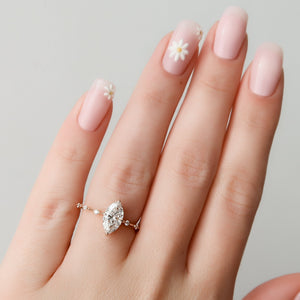 The Hidden Halo Penelope Set With A 1 Carat Marquise 14K Rose Gold Lab Diamond