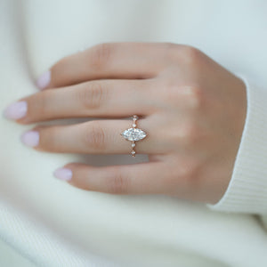 The Penelope Set Hidden Halo  With A 5 Carat Marquise 14K Rose Gold Moissanite