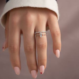 The Penelope Set Hidden Halo  With A 5 Carat Marquise 14K Rose Gold Moissanite