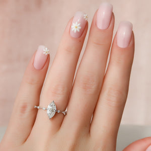 The Penelope Set Hidden Halo  With A 2.5 Carat Marquise 14K White Gold Moissanite