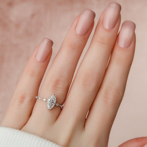 The Penelope Set Hidden Halo  With A 2.5 Carat Marquise 18K White Gold Moissanite