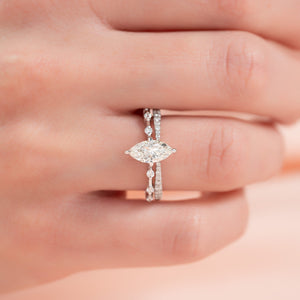 The Hidden Halo Penelope Set With A 1 Carat Marquise 18K White Gold Lab Diamond