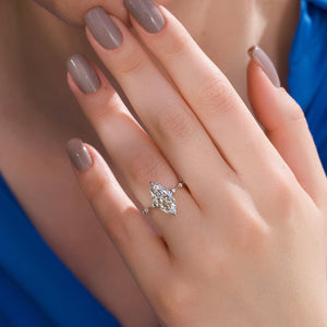 The Hidden Halo Penelope Set With A 3 Carat Marquise 14K White Gold Lab Diamond