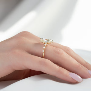 The Penelope Set Hidden Halo  With A 3.5 Carat Marquise 18K Yellow Gold Moissanite