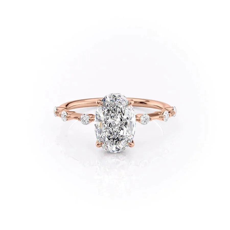 The Hidden Halo Penelope Set With A 2.5 Carat Oval 14K Rose Gold Lab Diamond