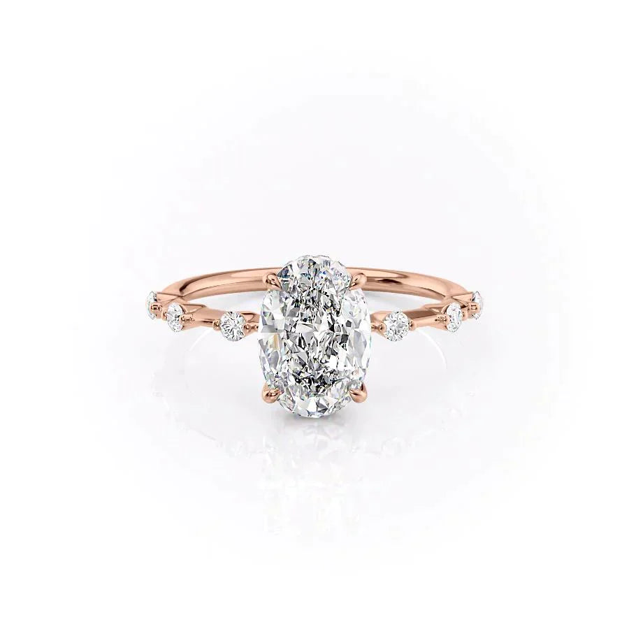 The Penelope Set With A 1 Carat Oval 14K Rose Gold Lab Diamond