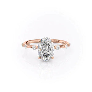 The Penelope Set Hidden Halo  With A 2.5 Carat Oval 14K Rose Gold Moissanite