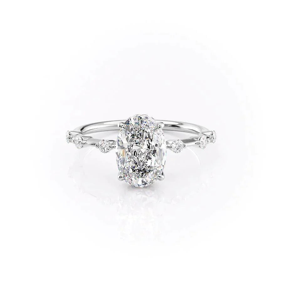 The Hidden Halo Penelope Set With A 2 Carat Oval 14K White Gold Lab Diamond