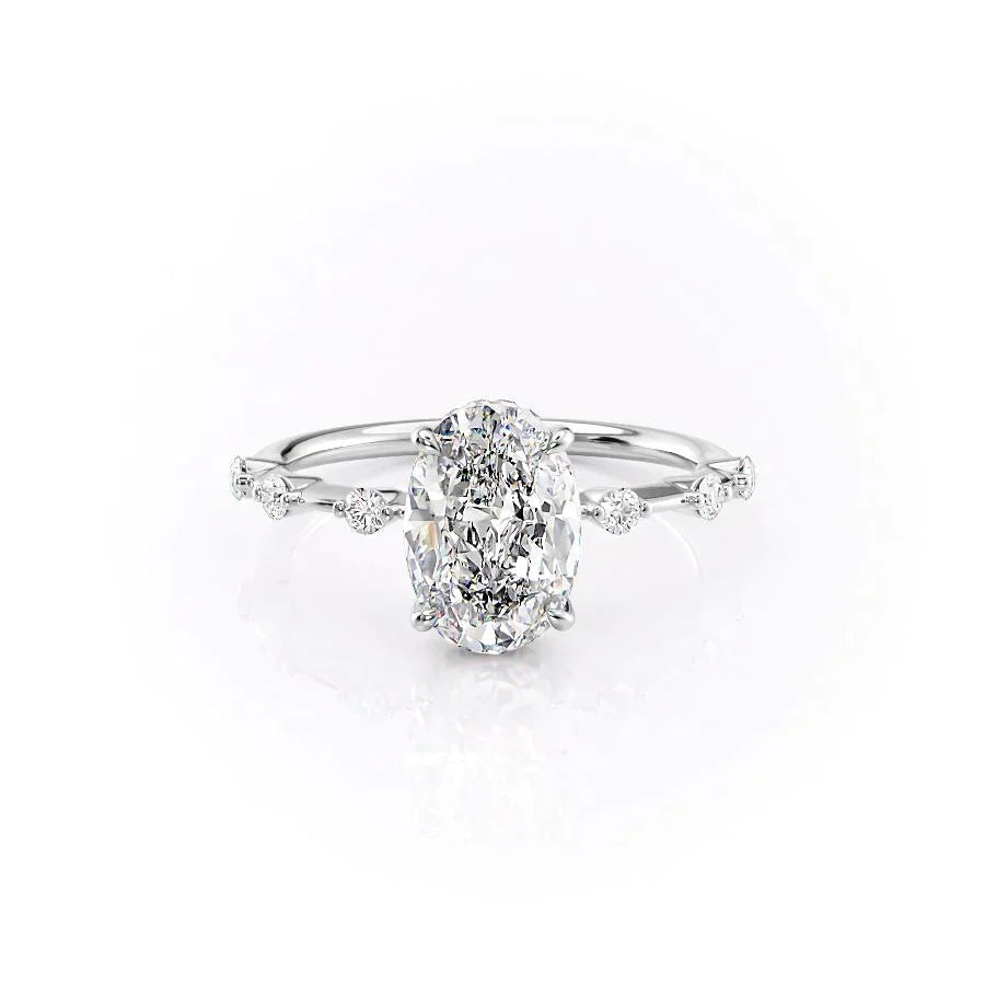 The Penelope Set With A 1 Carat Oval 14K White Gold Lab Diamond