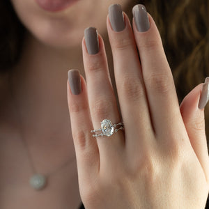 The Penelope Set Hidden Halo  With A 3.5 Carat Oval 18K White Gold Moissanite
