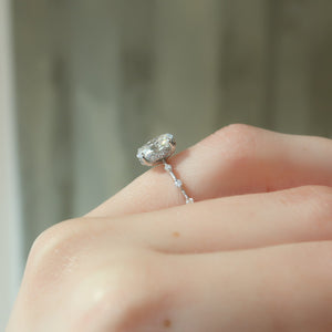 The Penelope Set Hidden Halo  With A 4 Carat Oval 18K White Gold Moissanite