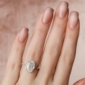 The Penelope Set Hidden Halo  With A 4 Carat Oval 18K White Gold Moissanite