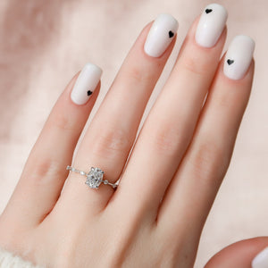 The Penelope Set Hidden Halo  With A 4 Carat Oval 14K White Gold Moissanite