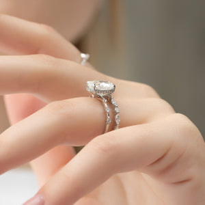 The Penelope Set Hidden Halo  With A 5 Carat Oval 14K White Gold Moissanite