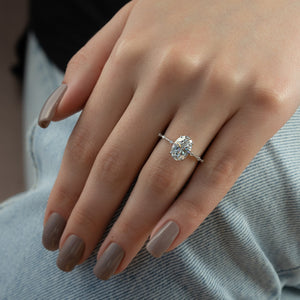 The Penelope Set Hidden Halo  With A 2.5 Carat Oval 18K White Gold Moissanite
