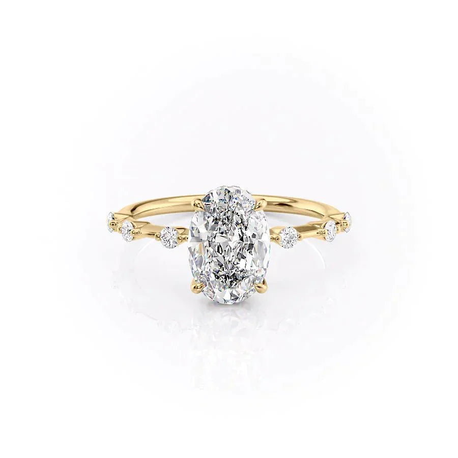 The Penelope Set With A 1 Carat Oval 14K Yellow Gold Lab Diamond