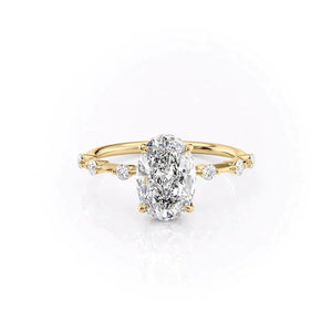 The Penelope Set Hidden Halo  With A 4 Carat Oval 18K Yellow Gold Moissanite