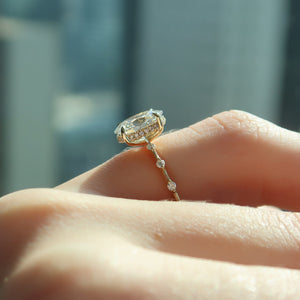 The Penelope Set Hidden Halo  With A 2.5 Carat Oval 18K Yellow Gold Moissanite