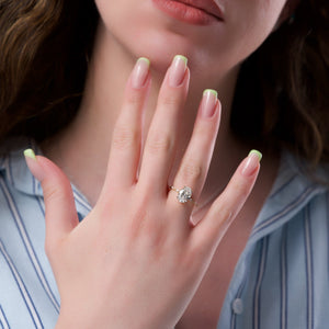 The Penelope Set Hidden Halo  With A 3.5 Carat Oval 18K Yellow Gold Moissanite