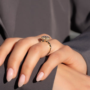 The Penelope Set Hidden Halo  With A 2 Carat Oval 18K Yellow Gold Moissanite
