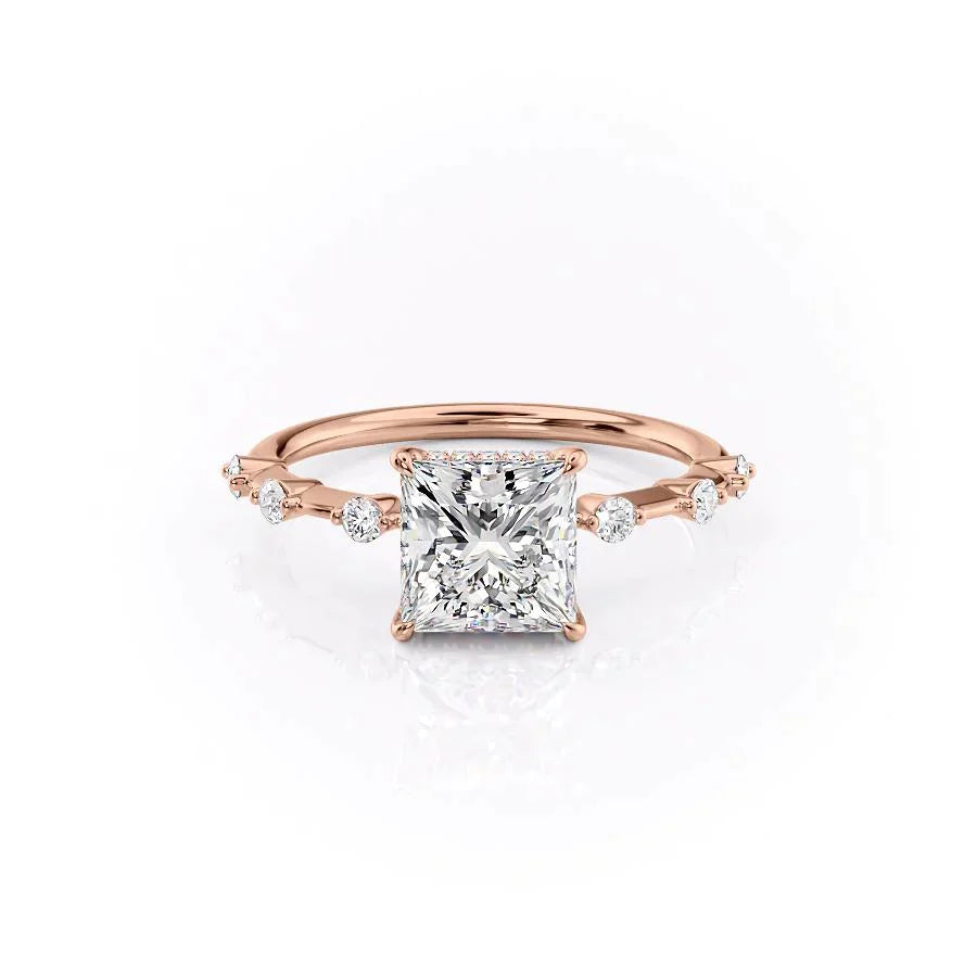 The Hidden Halo Penelope Set With A 3 Carat Princess 14K Rose Gold Lab Diamond