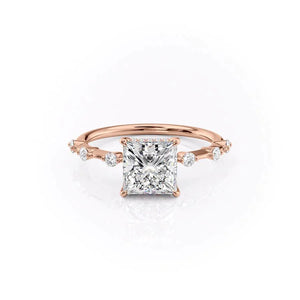The Penelope Set Hidden Halo  With A 2.5 Carat Princess 14K Rose Gold Moissanite