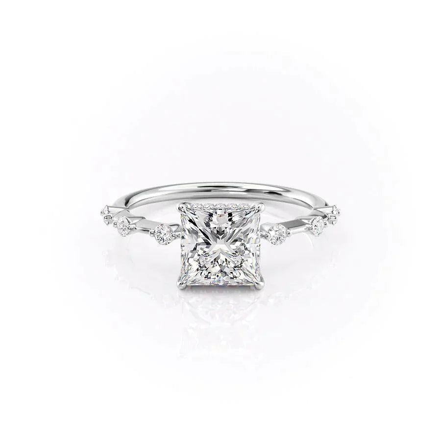 The Penelope Set Hidden Halo  With A 2.5 Carat Princess 18K White Gold Moissanite