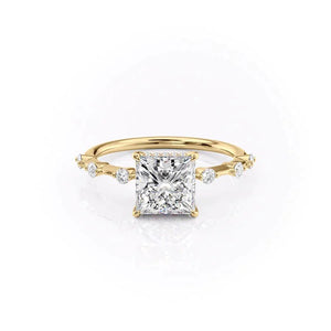 The Penelope Set Hidden Halo  With A 2.5 Carat Princess 18K Yellow Gold Moissanite