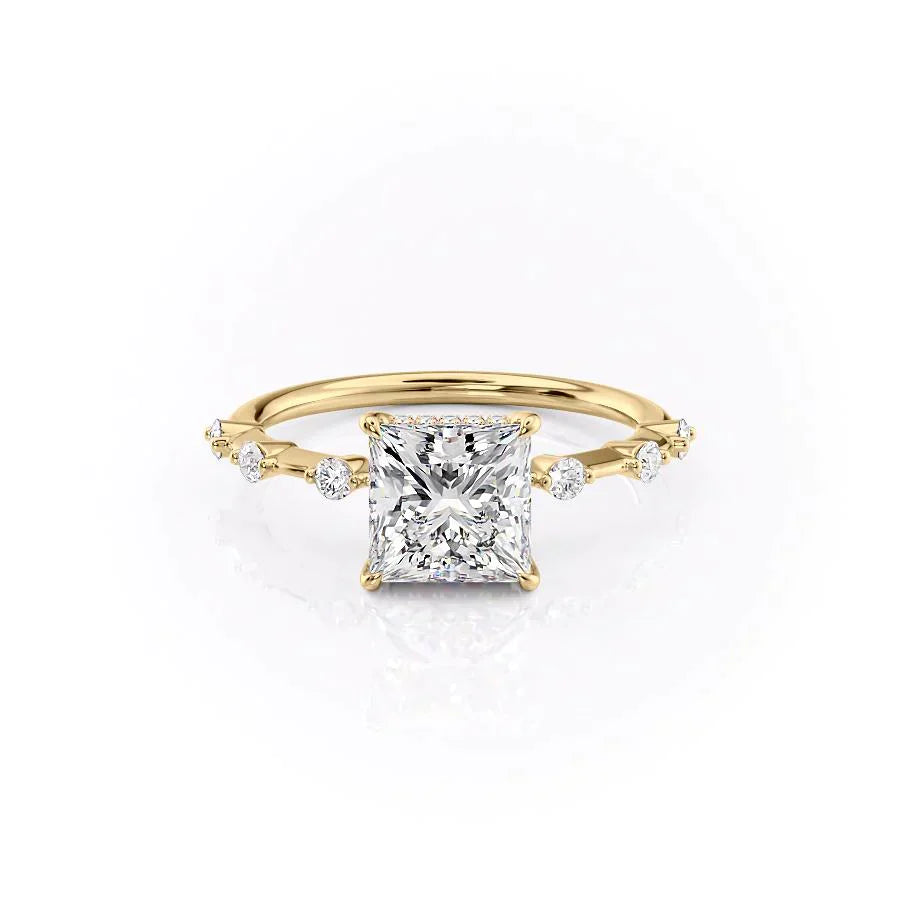 The Penelope Set With A 1 Carat Princess 18K Yellow Gold Lab Diamond