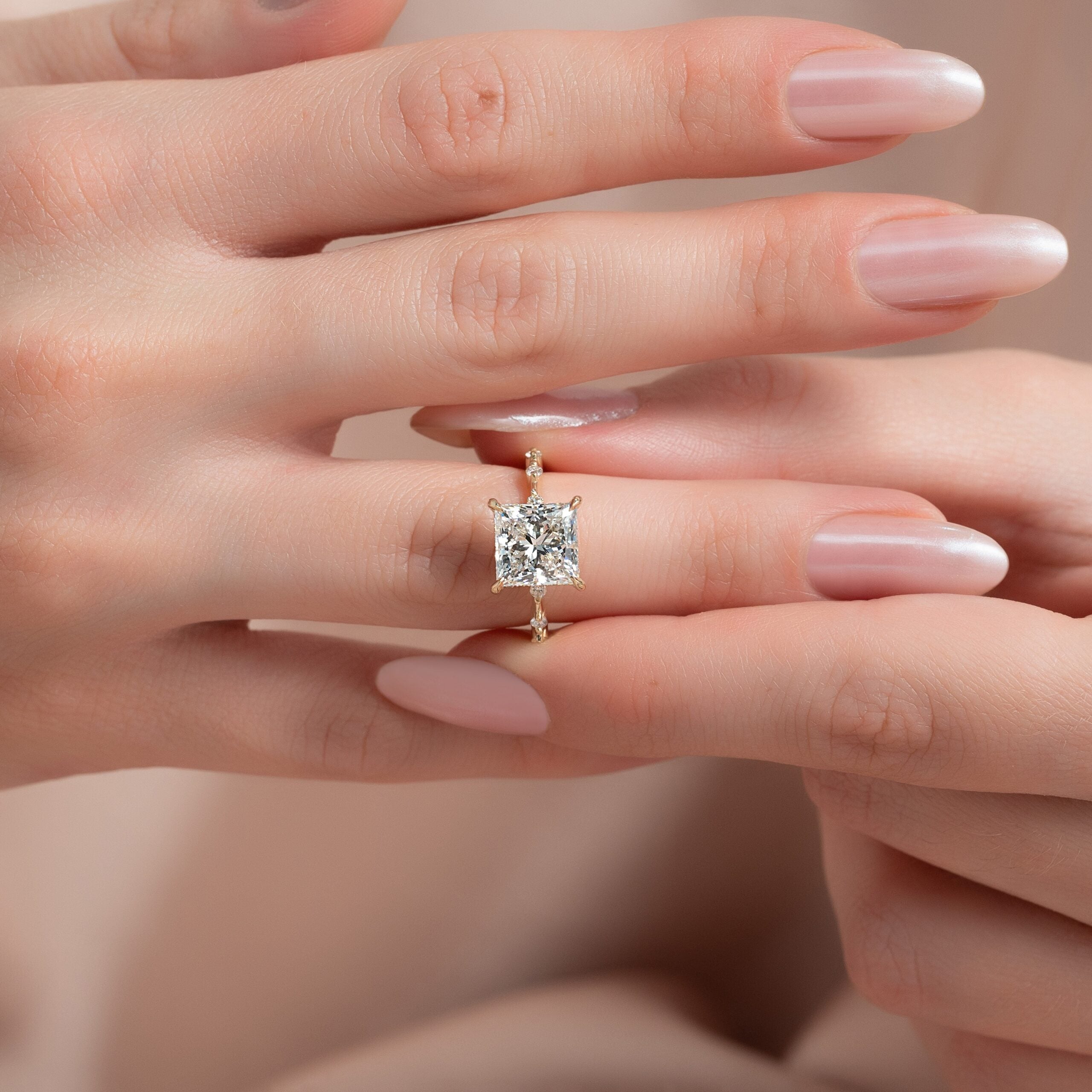 The Penelope Set Hidden Halo  With A 2.5 Carat Princess 18K Yellow Gold Moissanite