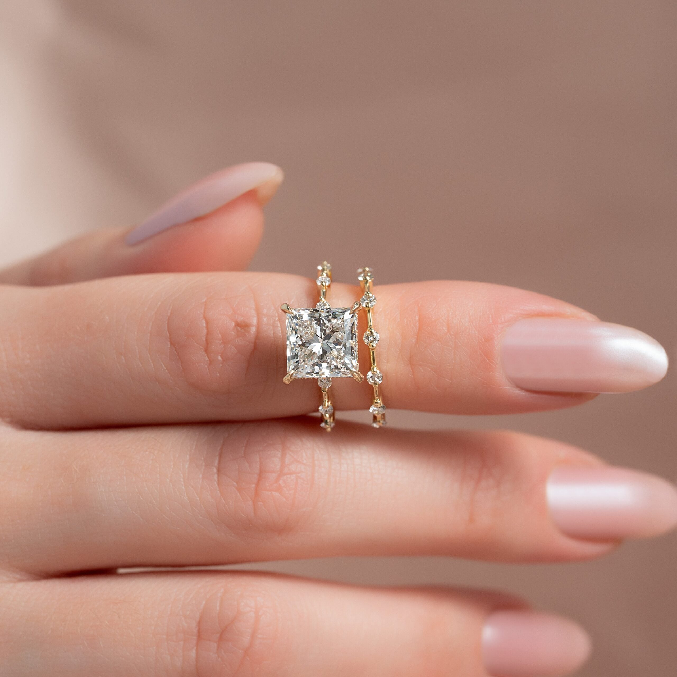 The Penelope Set Hidden Halo  With A 2.5 Carat Princess 18K Yellow Gold Moissanite