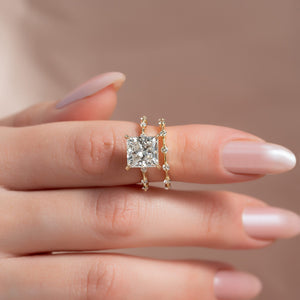 The Penelope Set Hidden Halo  With A 3 Carat Princess 14K Yellow Gold Moissanite