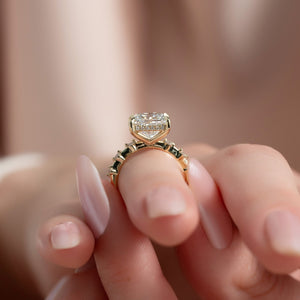 The Penelope Set Hidden Halo  With A 4.5 Carat Princess 18K Yellow Gold Moissanite