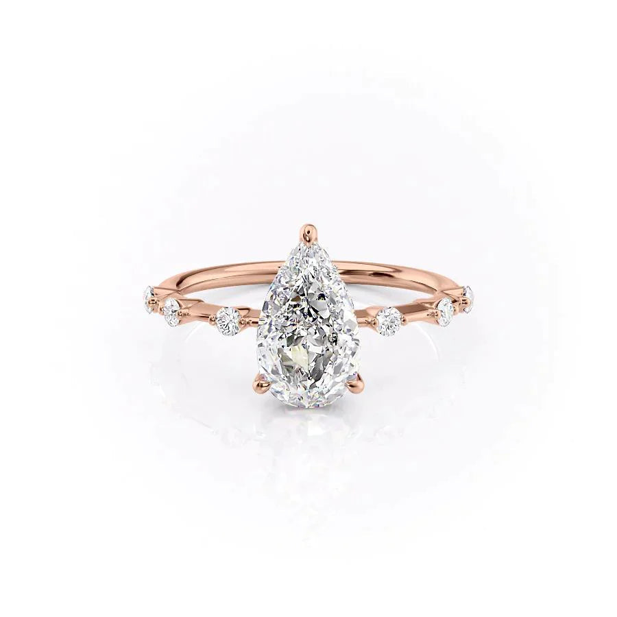 The Penelope Set Hidden Halo  With A 3.5 Carat Pear 14K Rose Gold Moissanite