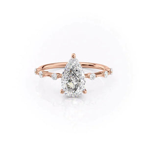 The Penelope Set Hidden Halo  With A 1 Carat Pear 18K Rose Gold Moissanite