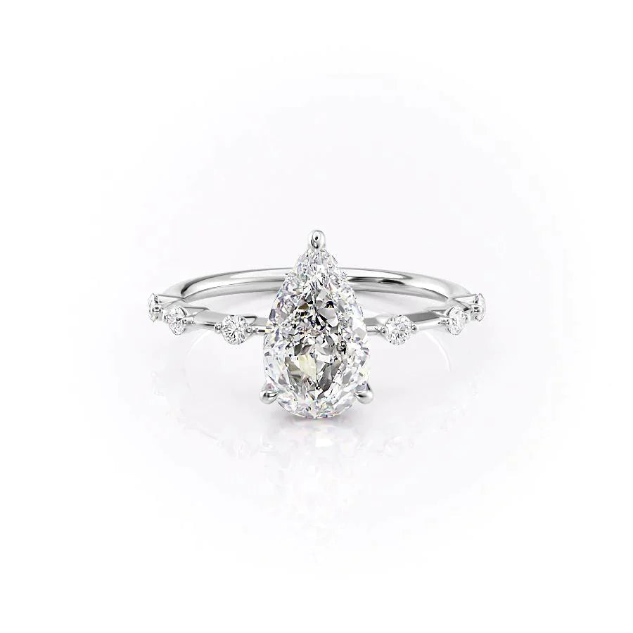 The Hidden Halo Penelope Set With A 2 Carat Pear 14K White Gold Lab Diamond