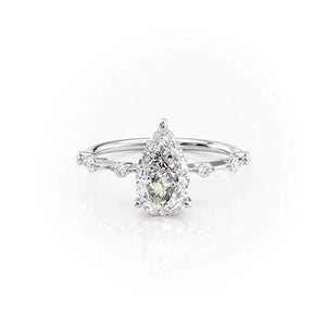 The Penelope Set Hidden Halo  With A 2 Carat Pear 14K White Gold Moissanite