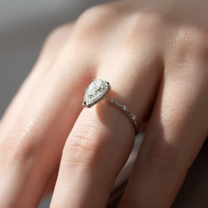 The Penelope Set Hidden Halo  With A 5 Carat Pear 18K White Gold Moissanite
